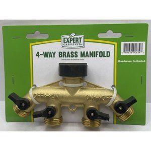 3/4" Heavy-Duty 4-Way Y Brass Manifold Garden Hose Splitter & Mounting Hardware